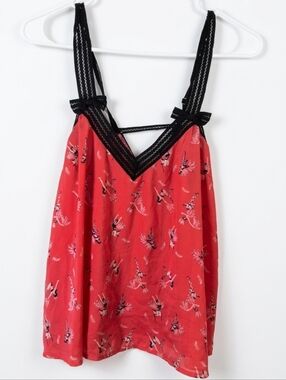 Betsey Johnson Pink Trapeze Artist Circus Print Cami Top Lace Trim L